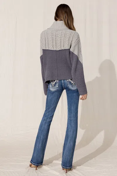 Miss Me Color Blocked Turtleneck Sweater In Pink