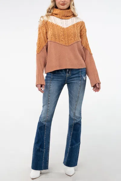 Miss Me Color Blocked Turtleneck Sweater In Pink