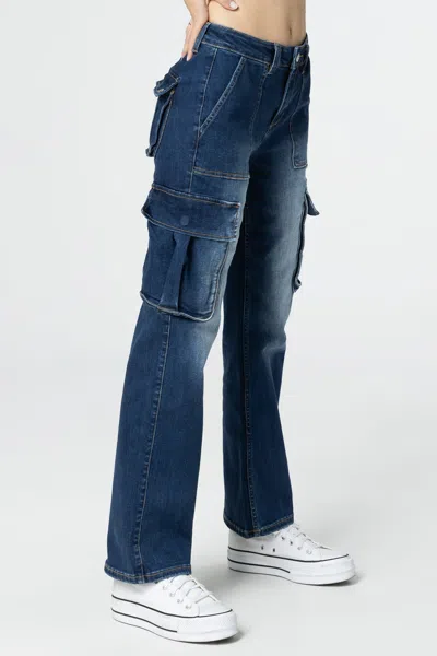 Miss Me Denim Cargo Jeans In Med/dark Wash