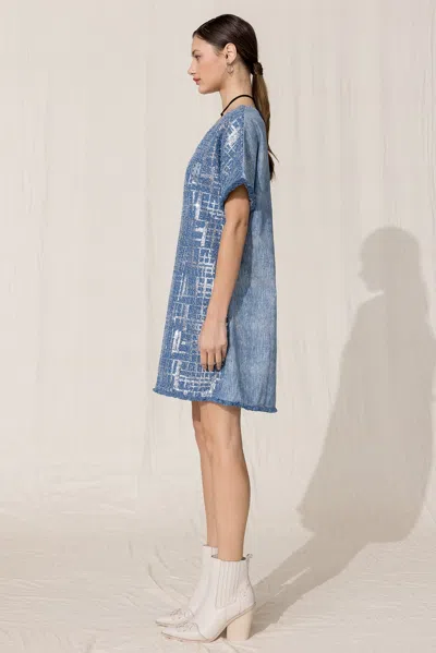 Miss Me Denim Sequin Mini Shift Dress In Blue