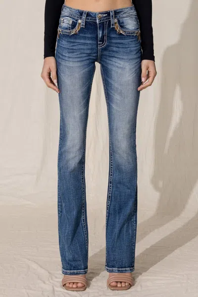 Miss Me Falling Leaves Bootcut Jeans In Medium Wash
