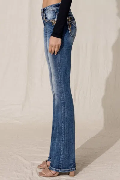 Miss Me Falling Leaves Bootcut Jeans In Medium Wash