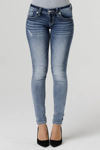 Miss Me Fleur De Paisley Skinny Jeans In Med/dark Wash