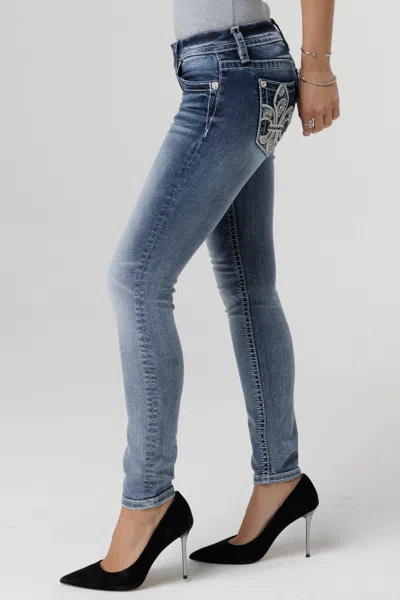 Miss Me Fleur De Paisley Skinny Jeans In Med/dark Wash