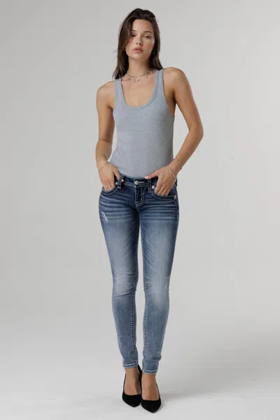 Miss Me Fleur De Paisley Skinny Jeans In Med/dark Wash