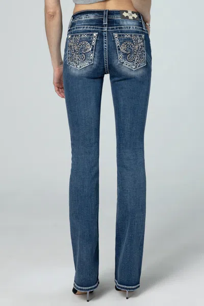Miss Me Fleur Glass Straight Jeans In Med/dark Wash