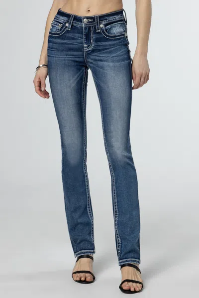 Miss Me Fleur Glass Straight Jeans In Med/dark Wash