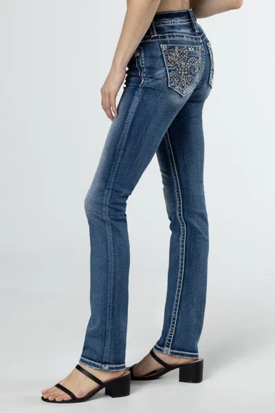 Miss Me Fleur Glass Straight Jeans In Med/dark Wash
