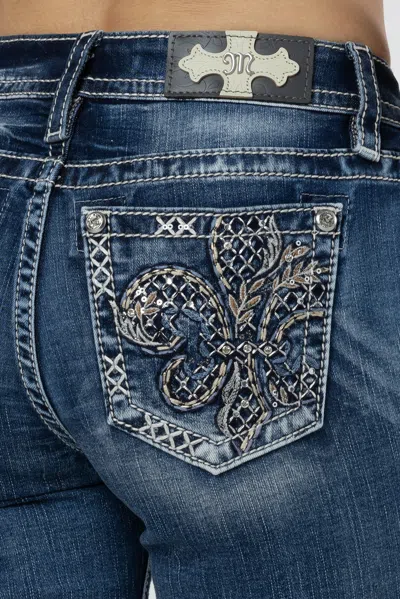 Miss Me Fleur Glass Straight Jeans In Med/dark Wash