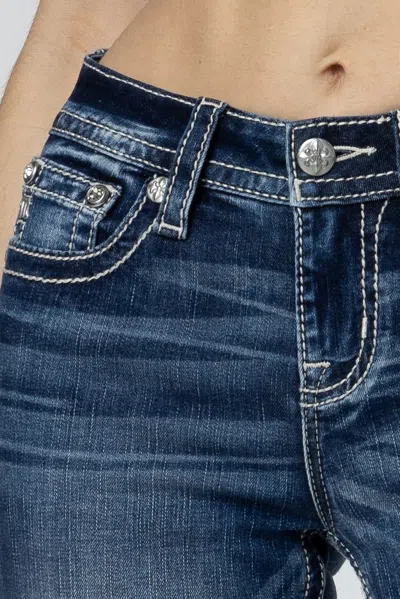 Miss Me Fleur Glass Straight Jeans In Med/dark Wash