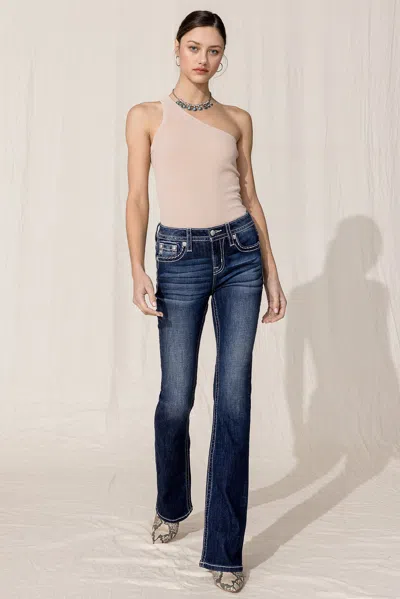 Miss Me Floral Paradise Bootcut Jeans In Med/dark Wash