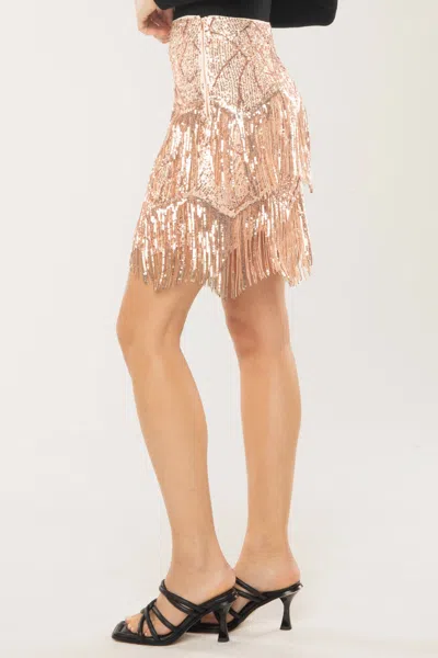 Shop Miss Me Fringe Sequin Mini Skirt In Rose Gold