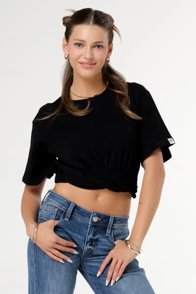 Miss Me Gathered Boxy Tee In Black