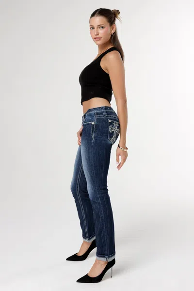 Miss Me Gothic Cross Straight Jeans In Dark Wash