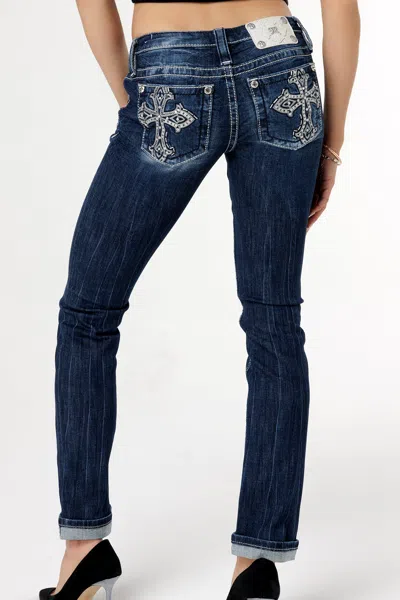 Miss Me Gothic Cross Straight Jeans In Dark Wash