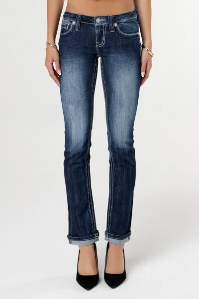 Miss Me Gothic Cross Straight Jeans In Dark Wash