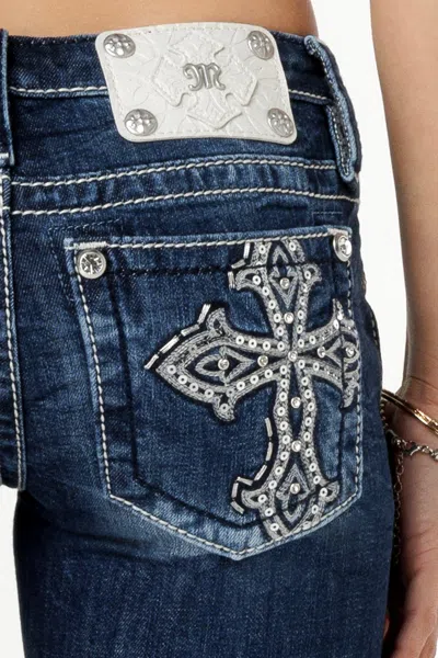 Miss Me Gothic Cross Straight Jeans In Dark Wash