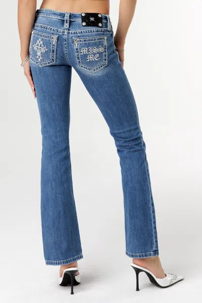 Miss Me Gothic Pocket Bootcut Jeans In Med/dark Wash