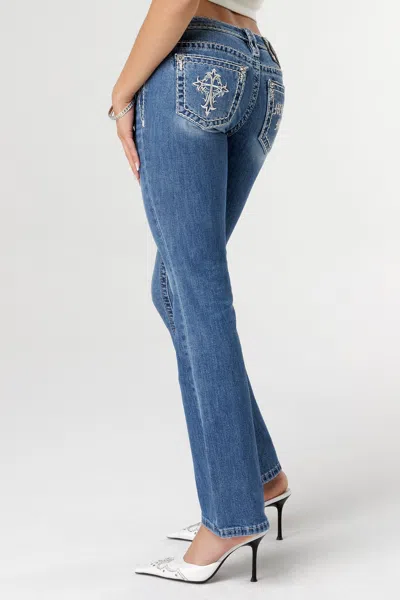 Miss Me Gothic Pocket Bootcut Jeans In Med/dark Wash
