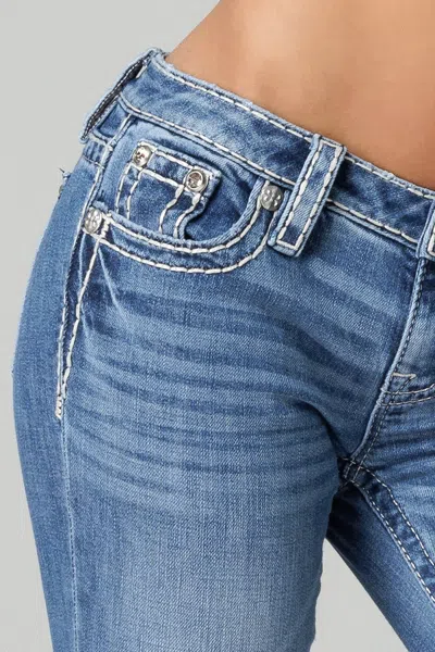 Miss Me Gothic Pocket Bootcut Jeans In Med/dark Wash