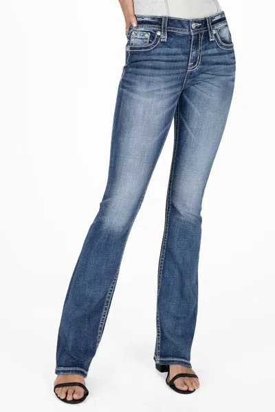 Miss Me Leaf Vine Cross Stitch Bootcut Jeans In Med/dark Wash