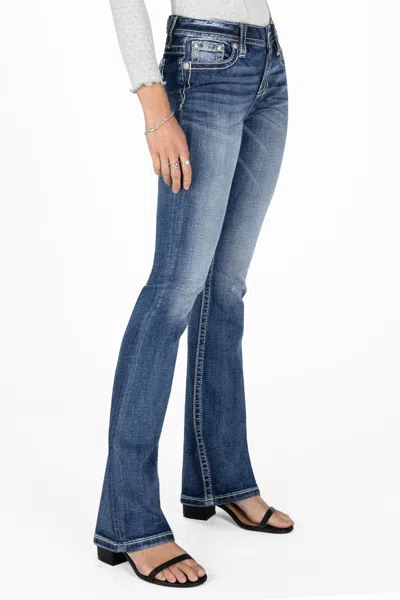 Miss Me Leaf Vine Cross Stitch Bootcut Jeans In Med/dark Wash