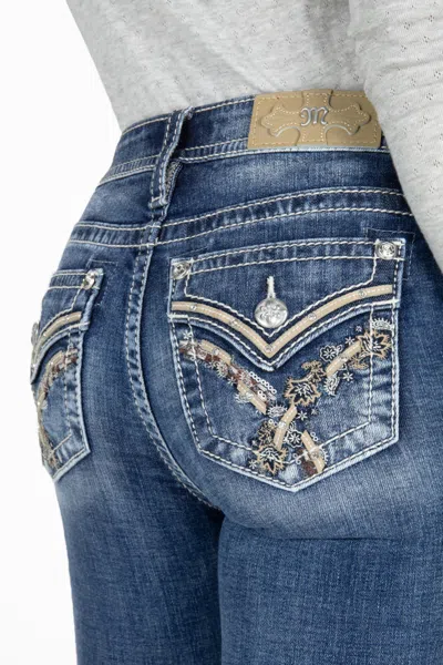 Miss Me Leaf Vine Cross Stitch Bootcut Jeans In Med/dark Wash