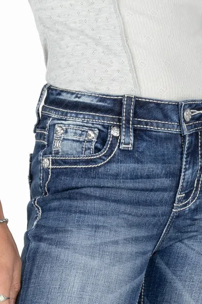 Miss Me Leaf Vine Cross Stitch Bootcut Jeans In Med/dark Wash
