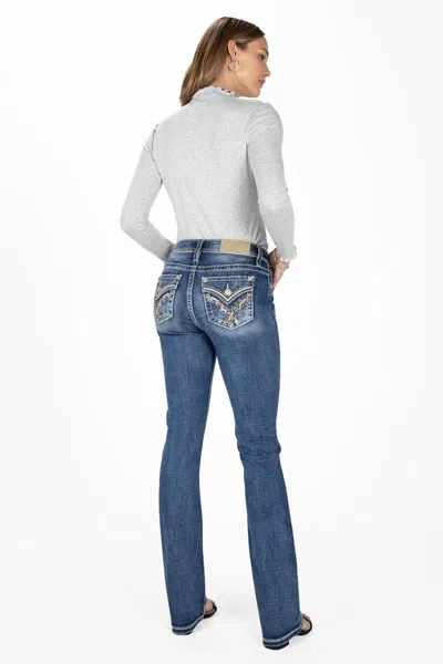 Miss Me Leaf Vine Cross Stitch Bootcut Jeans In Med/dark Wash