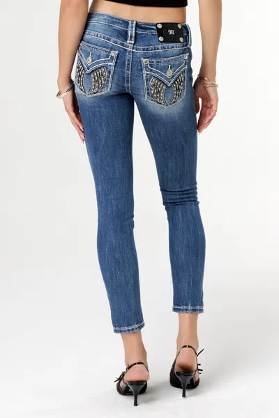 Miss Me Leather Shadow Wings Skinny Jeans In Med/dark Wash
