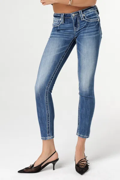 Miss Me Leather Shadow Wings Skinny Jeans In Med/dark Wash
