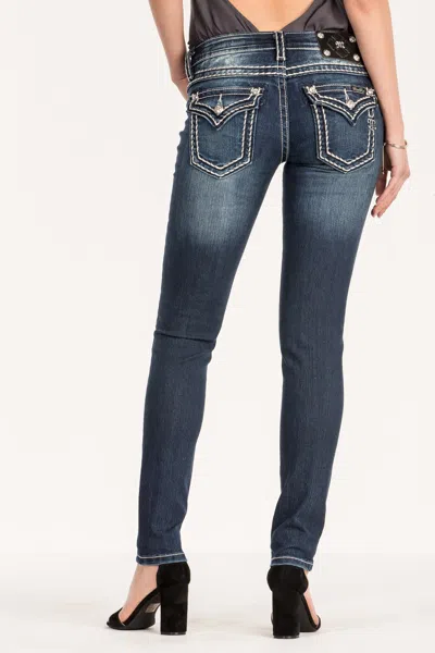 Miss Me Loose Saddle Stitch Border Skinny Jeans In Dark Wash