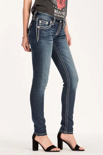 Miss Me Loose Saddle Stitch Border Skinny Jeans In Dark Wash