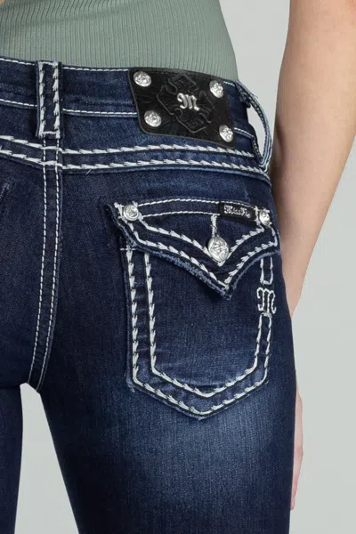 Miss Me Loose Saddle Stitch Border Skinny Jeans In Dark Wash