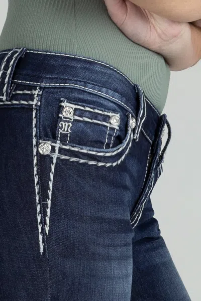 Miss Me Loose Saddle Stitch Border Skinny Jeans In Dark Wash