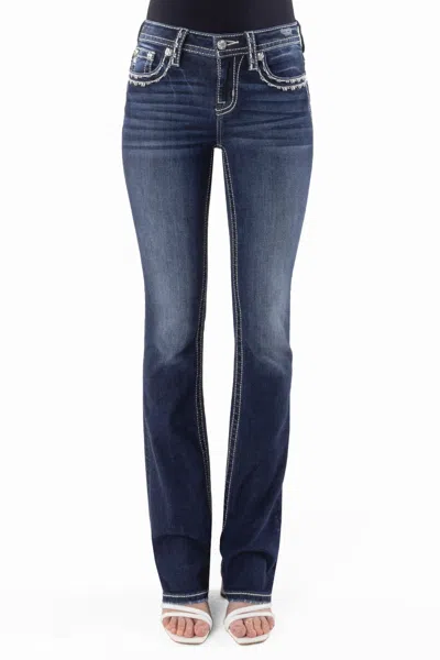 Miss Me Metallic Border Stitch Bootcut Jeans In Dark Wash