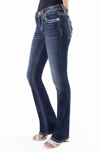 Miss Me Metallic Border Stitch Bootcut Jeans In Dark Wash