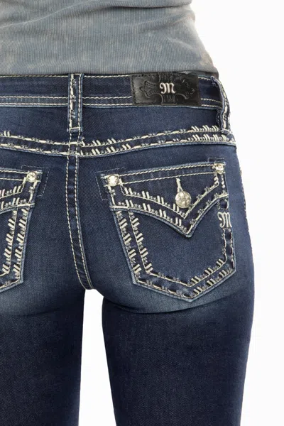 Miss Me Metallic Border Stitch Bootcut Jeans In Dark Wash