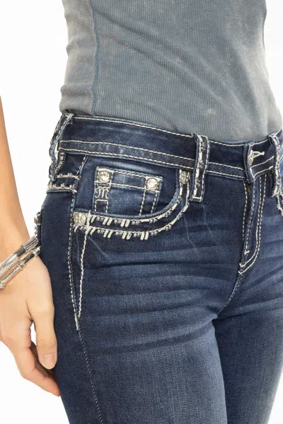 Miss Me Metallic Border Stitch Bootcut Jeans In Dark Wash