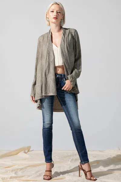 Miss Me Open Drape Cardigan In Green