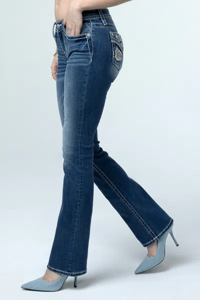 Miss Me Paisley Peekaboo Bootcut Jeans In Medium Wash