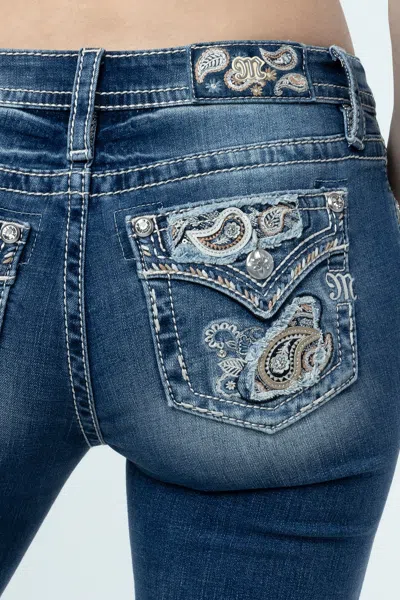 Miss Me Paisley Peekaboo Bootcut Jeans In Medium Wash