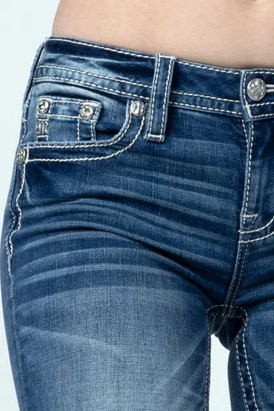 Miss Me Paisley Peekaboo Bootcut Jeans In Medium Wash
