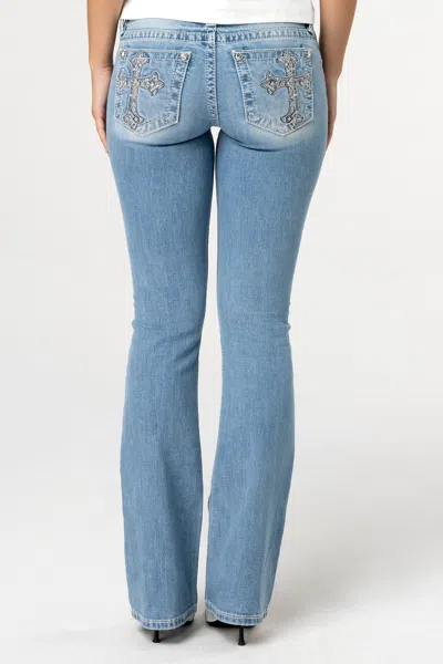 Miss Me Rebel With A Cross Bootcut Jeans In Light Wash