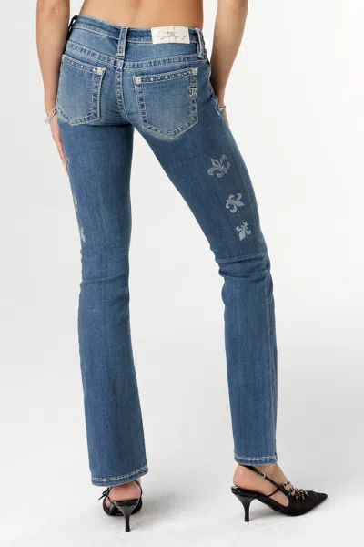 Miss Me Scattered Fleur Slim Bootcut Jeans In Vintage Blue