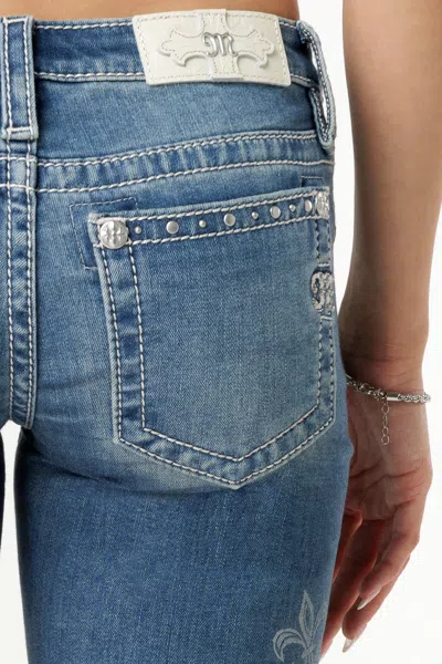 Miss Me Scattered Fleur Slim Bootcut Jeans In Vintage Blue
