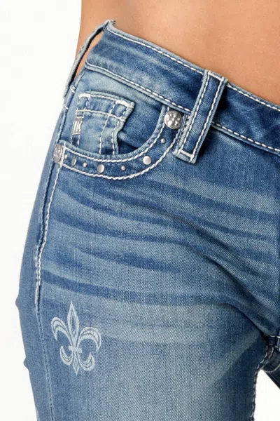Miss Me Scattered Fleur Slim Bootcut Jeans In Vintage Blue