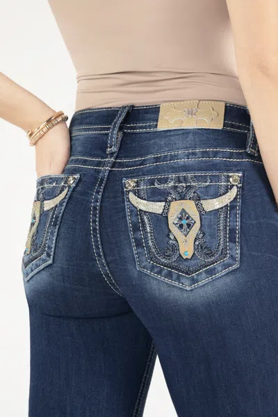 Miss Me Sequin Swirl Longhorn Bootcut Jeans In Med/dark Wash