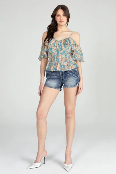 Miss Me Sequined Blue Geometric Shorts