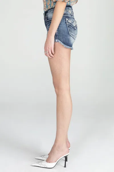 Miss Me Sequined Blue Geometric Shorts